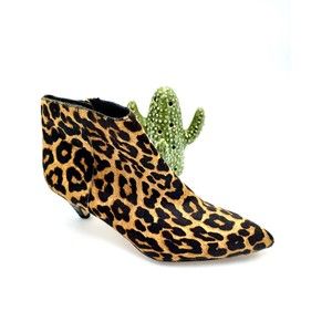 Sam Edelman Lucy Leopard Real Fur Point Toe Kitten Heel Zip Ankle Booties Size 8
